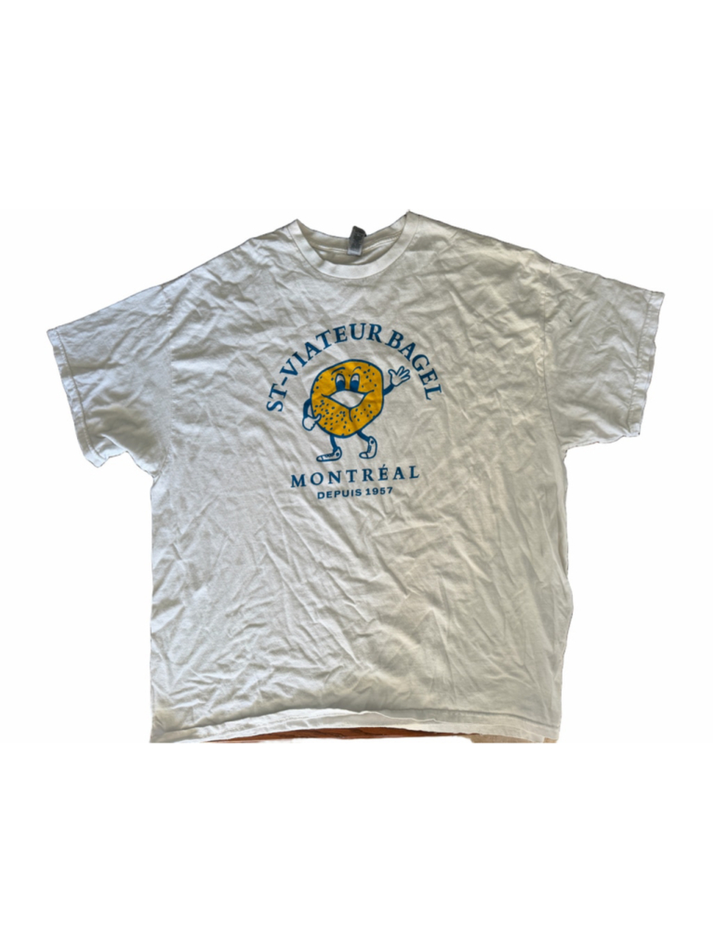 Men's Gildan St-Viateur Bagel Graphic T-Shirt XXL White Blue